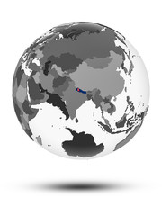 Nepal on political globe isolated