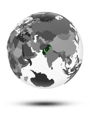Pakistan on political globe isolated