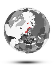 Norway on political globe isolated