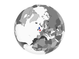 Obraz premium United Kingdom with flag on globe isolated