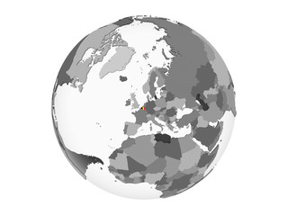 Belgium with flag on globe isolated