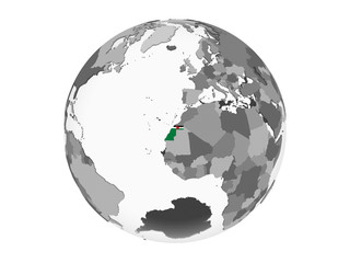 Western Sahara with flag on globe isolated