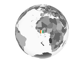 Ivory Coast with flag on globe isolated