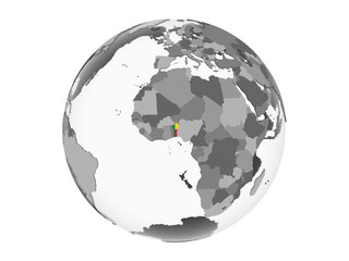 Benin with flag on globe isolated