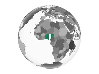 Nigeria with flag on globe isolated