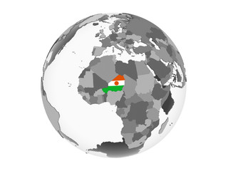 Niger with flag on globe isolated