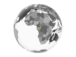Gabon with flag on globe isolated
