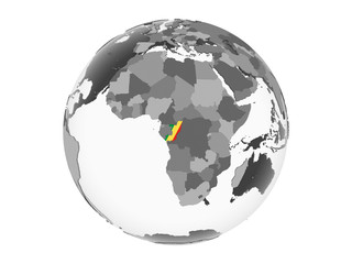Congo with flag on globe isolated