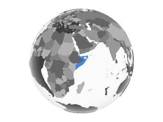 Somalia with flag on globe isolated