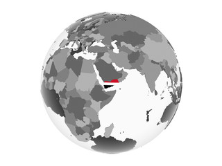 Yemen with flag on globe isolated