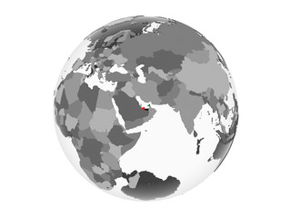 United Arab Emirates with flag on globe isolated