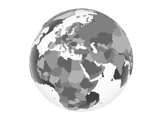 Israel with flag on globe isolated