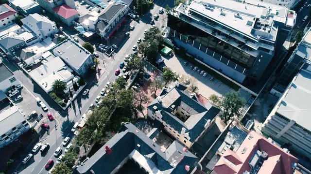 Drone skyview of Cape Town, Table Mountain, Devil's pick, UCT colleges, streets, cars, rush hour, shoot with Phantom 4 pro in 2018 South Africa