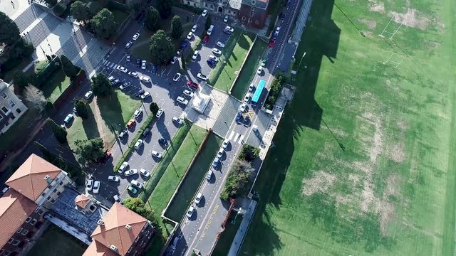 Drone skyview of Cape Town, Table Mountain, Devil's pick, UCT colleges, streets, cars, rush hour, shoot with Phantom 4 pro in 2018 South Africa