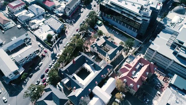 Drone skyview of Cape Town, Table Mountain, Devil's pick, UCT colleges, streets, cars, rush hour, shoot with Phantom 4 pro in 2018 South Africa