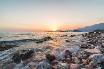 Obraz premium Sveti Stefan sunset, Montenegro