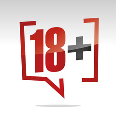 Eighteen 18 plus sign in brackets speech red white isolated sticker icon