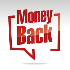 Money back in brackets speech red white isolated sticker icon