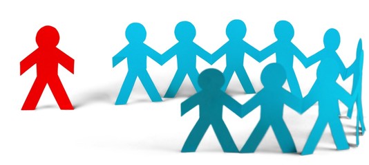 Paper Man Standing out of the Circle of People