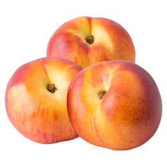 Three peach fruits isolated on white background 