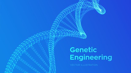 DNA sequence. Wireframe DNA molecules structure mesh. DNA code editable template. Science and Technology concept. Vector illustration.
