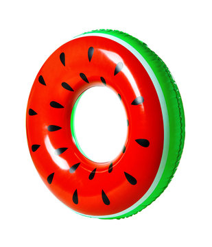 Bright inflatable ring on white background. Summer holidays