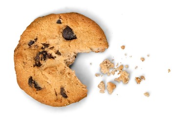 Partially eaten chocolate chip cookie