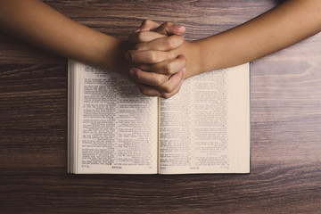 Naklejka premium Praying Hands With Holy Bible