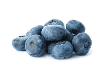 Tasty juicy ripe blueberries on white background