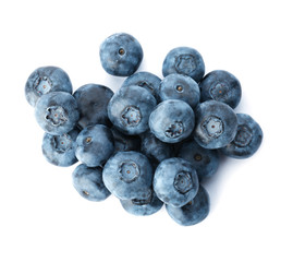 Tasty juicy ripe blueberries on white background