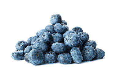 Tasty juicy ripe blueberries on white background