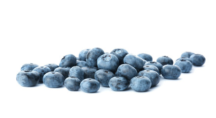 Tasty juicy ripe blueberries on white background