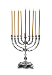 Hanukkah menorah with candles on white background © New Africa
