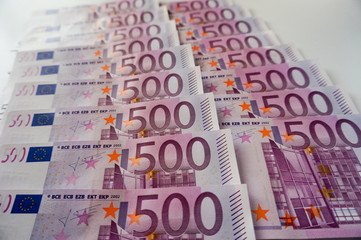 Five hundred euros banknotes in row