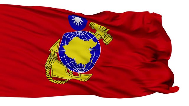 Republic Of China Marine Corps Flag, Isolated View Realistic Animation Seamless Loop - 10 Seconds Long