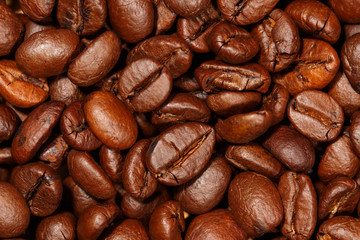 Close up of coffee beans texture background, selective focus