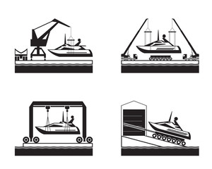 Yacht launch on water - vector illustration