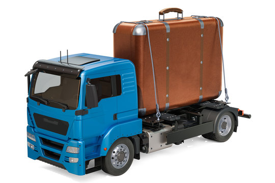 Luggage Delivery Service concept. Truck with baggage. 3D rendering