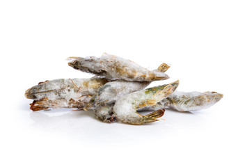 Frozen fresh shrimps isolated on white background