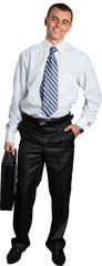 Confident Businessman Standing with Briefcase and Hand in Pocket