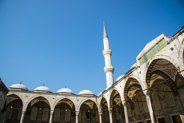 Fototapeta na wymiar Mosque and white dome in summer with blue sky.