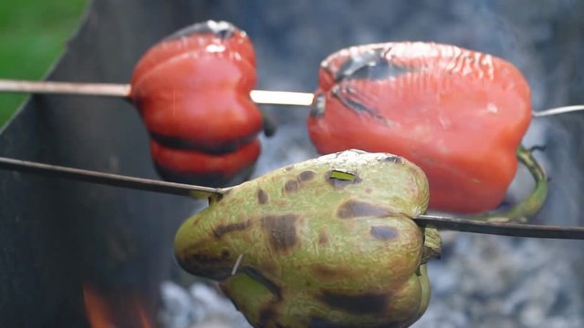 cooking pepper on fire