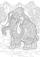 Fototapeta premium Coloring Page. Coloring Book. Colouring picture with mammoth. 