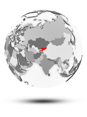 Kyrgyzstan on political globe isolated