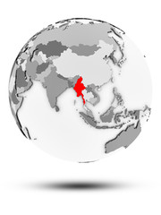 Myanmar on political globe isolated
