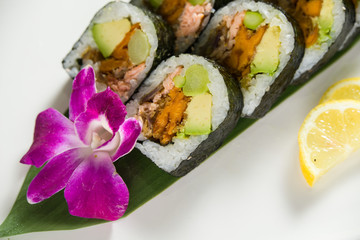 Sushi on a white plate