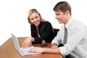 Obraz premium Portrait of Business People Working with Laptop