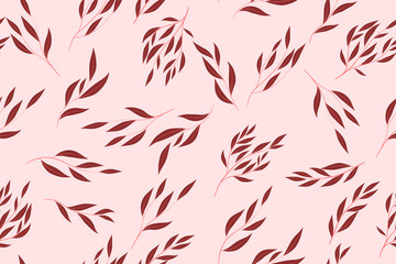 Fototapeta premium Eucalyptus Seamless Pattern. Summer Background in Pastel Color Design. Vector Branches with Leaves. Beautiful Floral Elements. Tropical Palm. Eucalyptus Seamless Pattern for Fabric, Wrapping, Print.