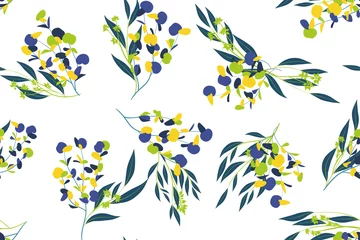 Schilderijen op glas Eucalyptus Vector. Colorful Seamless Pattern with Vector Leaves, Branches and Floral Elements. Elegant Background for Wedding Design, Fabric, Textile, Dress. Eucalyptus Vector in Watercolor Style. © ingara
