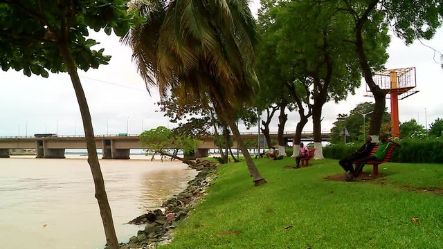 camera pan on the Charles de Gaulles bridge in Abidjan between the Biafra and Plateau districts.s, Ivory Coast.